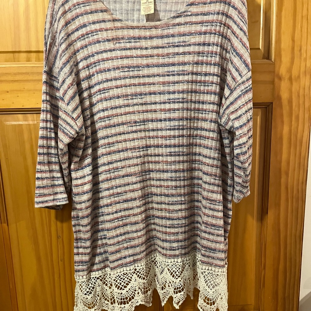 Faded Glory Multicolor Striped Tunic with Lace Hem